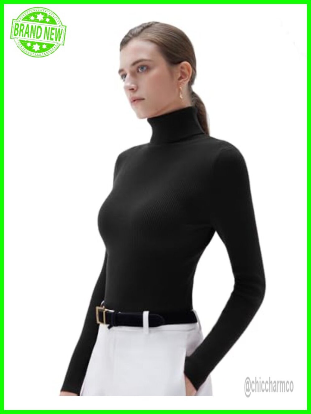 Turtleneck Cashmere Blend Sweater Long Sleeve Pullover Knit Top